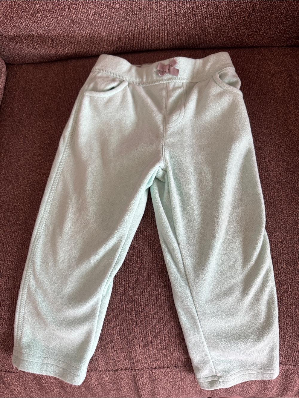 Mint Green Fleece Joggers for Kids with Bow Waist Detail